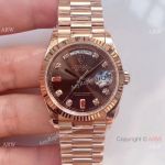 Swiss Grade 1 Copy Rolex Presidential DayDate Rose Gold Brown Ruby Dial Watch Swiss 3255